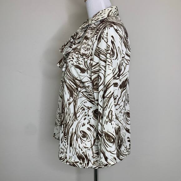Vintage Ruffle Neck 70s Blouse Sz Medium Brown Cream - Picture 3 of 9